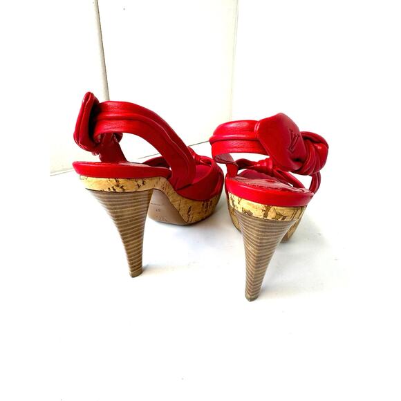 Louis Vuitton Retro Watermelon Pink Slingback Open toe Leather Sandal Heels 37 - Picture 11 of 14